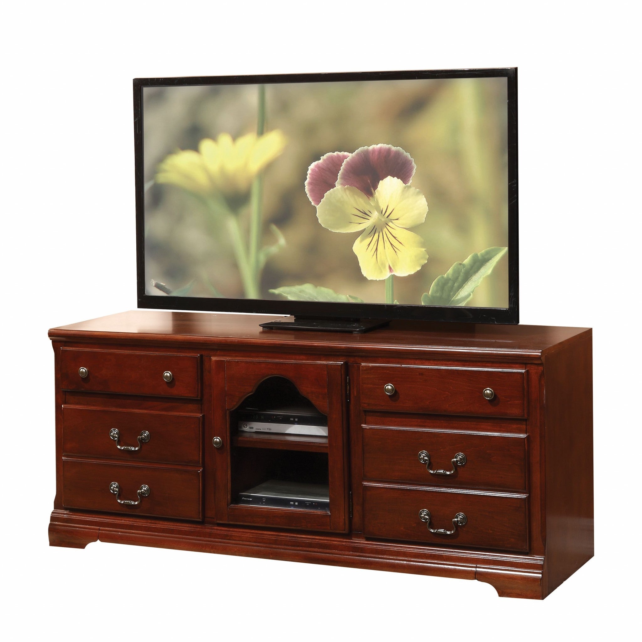 19" X 58" X 26" Walnut Wood Glass (Tv Stand) Tv Stand