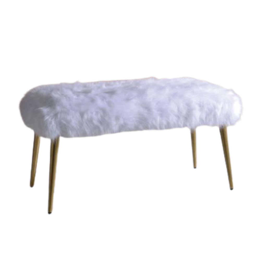 18" X 38" X 20" White Faux Fur Gold Metal Upholstered (Seat) Bench