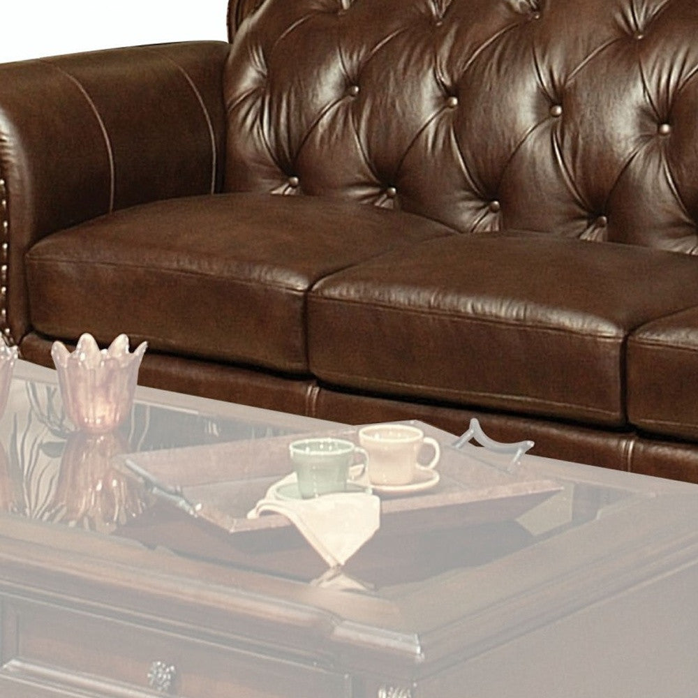 37" X 94" X 42" Espresso Top Grain Leather Match Upholstery Wood Sofa