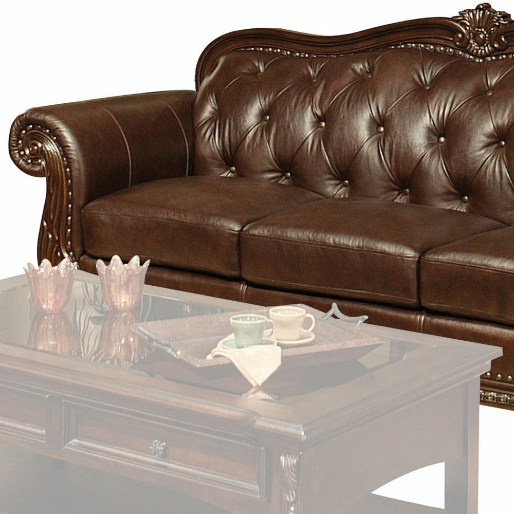 37" X 94" X 42" Espresso Top Grain Leather Match Upholstery Wood Sofa