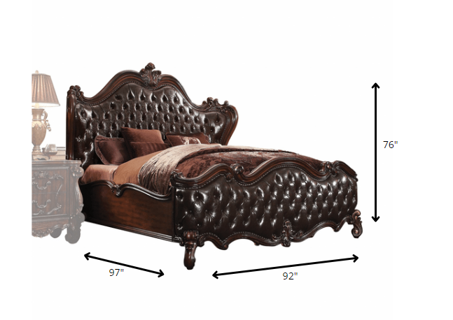 2-Tone Dark Brown Pu Cherry Oak Wood Poly Resin Upholstery California King Bed - 88" x 101" x 76"