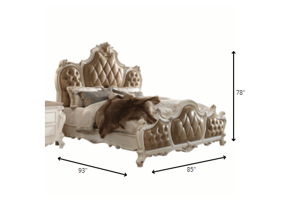 85 英寸 X 93 英寸 X 78 英寸 PU 仿古珍珠木聚樹脂軟墊加州特大號床