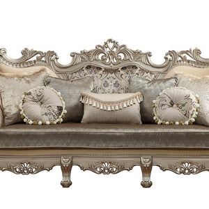 41" X 96" X 50" Fabric  Champagne Upholstery Wood LegTrim Sofa w7 Pillows