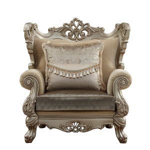 44" X 47" X 50" Upholstery Wood Leg/Trim Chair & 2 Pillows Fabric & Champagne