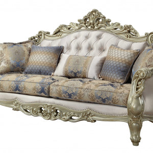 40" X 97" X 47" Fabric Antique White Upholstery Poly-Resin Sofa w5 Pillows