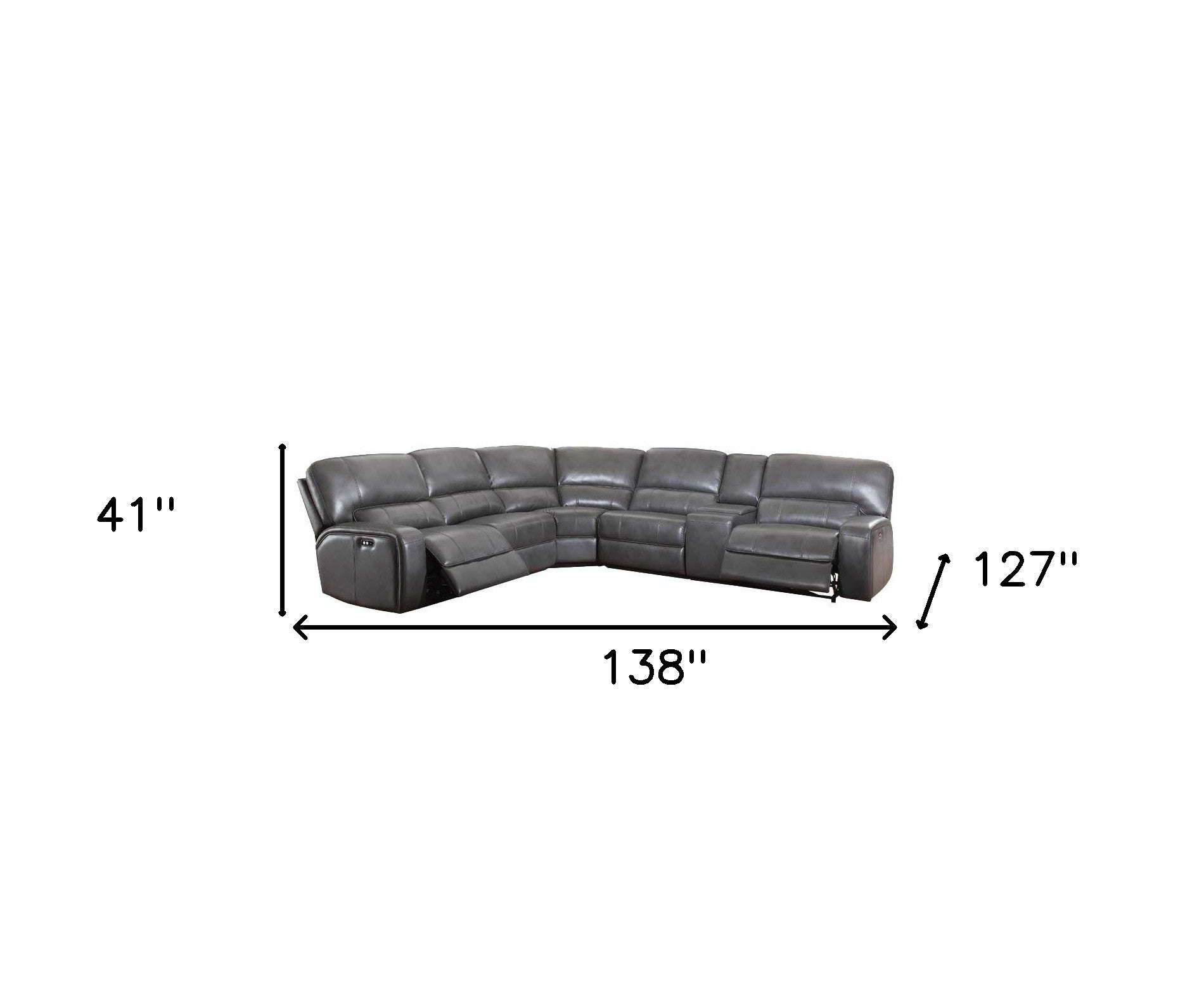 138" X 127" X 41" Gray Leather-Aire Upholstery Metal Reclining Mechanism Sectional Sofa (Power Motionusb Dock)