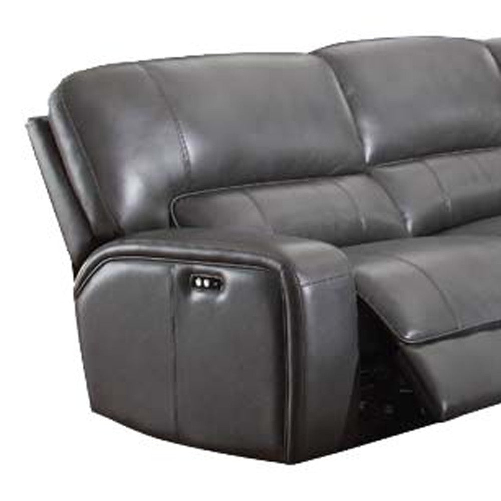 138" X 127" X 41" Gray Leather-Aire Upholstery Metal Reclining Mechanism Sectional Sofa (Power Motionusb Dock)