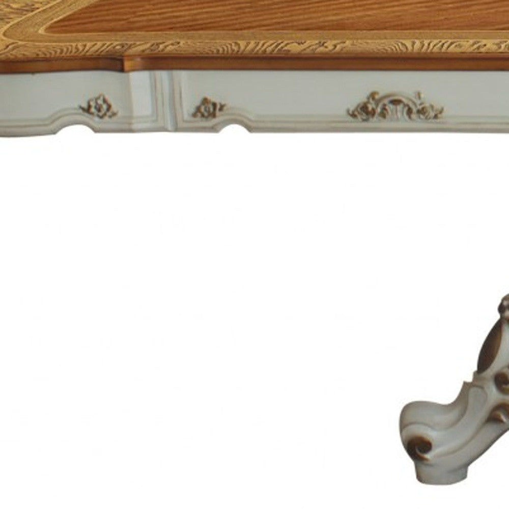 49" X 120" X 31" Antique Pearl Cherry Oak Wood Poly-Resin Dining Table Wdouble Pedestal