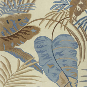 5'X8' Ivory Blue Hand Tufted Tropical Leaves Indoor Area Rug