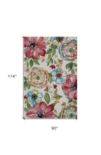 8'X10' Sand Beige Hand Hooked Oversized Floral Indoor Area Rug