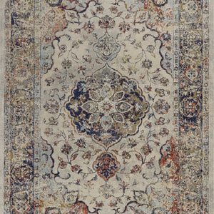 8'X11' Ivory Machine Woven Floral Medallion Indoor Area Rug