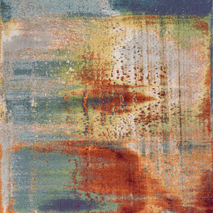 8'X11' Blue Rust Orange Machine Woven Abstract Brushstrokes Indoor Area Rug