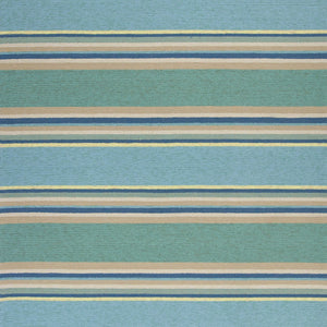8'X10' Ocean Blue Hand Hooked Uv Treated Awning Stripes Indoor Outdoor Area Rug