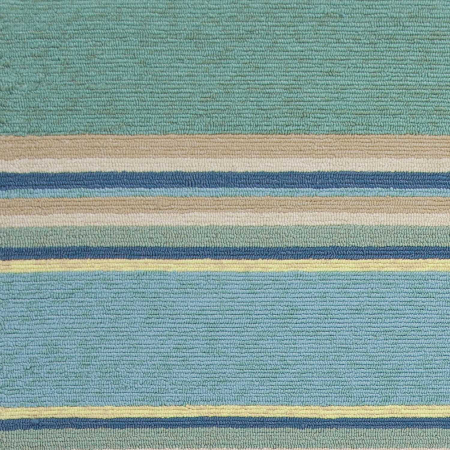 8'X10' Ocean Blue Hand Hooked Uv Treated Awning Stripes Indoor Outdoor Area Rug
