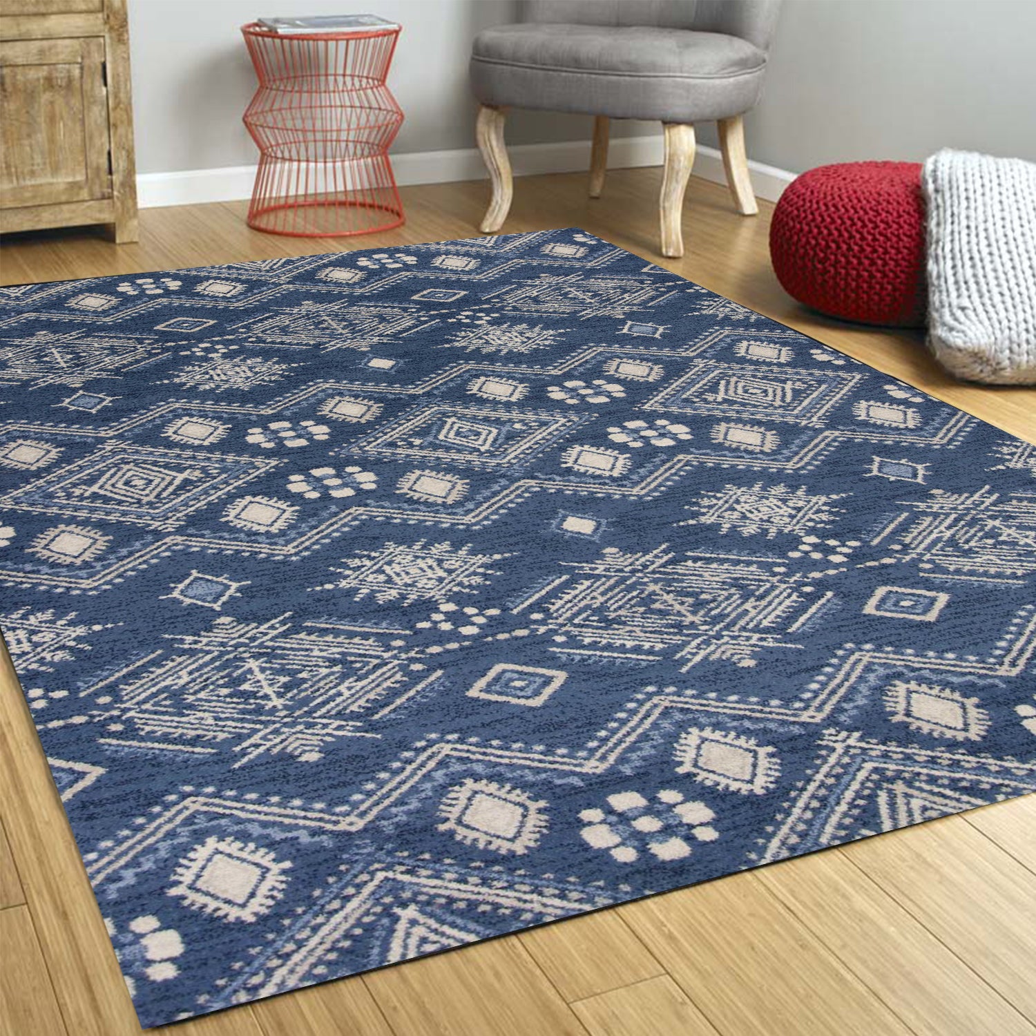 7' X 11' Polypropylene Demin Area Rug