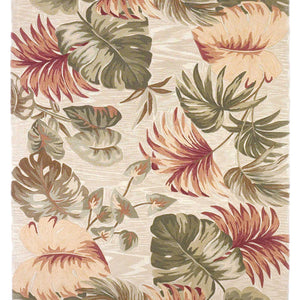 5'X8' Beige Hand Tufted Tropical Leaves Indoor Area Rug