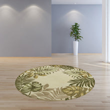 5'X8' Ivory Hand Tufted Bordered Tropical Leaves Indoor Area Rug