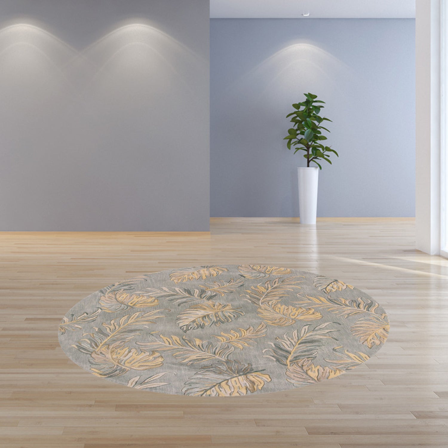 5'X8' Grey Hand Tufted Tropical Palms Indoor Area Rug