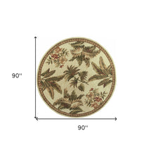 8' Ivory Hand Tufted Bordered Tropical Plants Round Indoor Area Rug