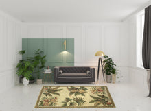 8' Ivory Hand Tufted Bordered Tropical Plants Round Indoor Area Rug