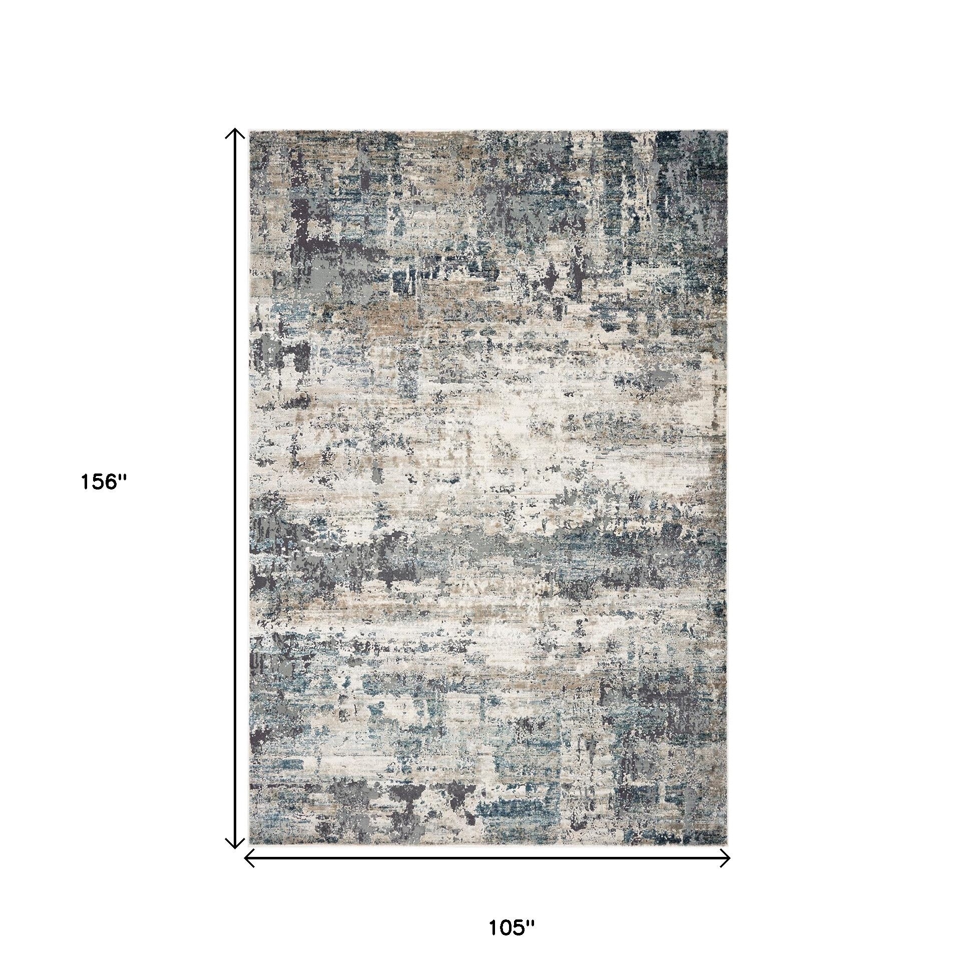 8' Ivory Teal Machine Woven Abstract Round Indoor Area Rug