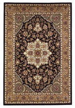 10'X13' Black Beige Machine Woven Floral Medallion Indoor Area Rug