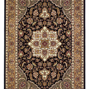 10'X13' Black Beige Machine Woven Floral Medallion Indoor Area Rug
