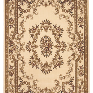 8'X11' Ivory Machine Woven Hand Carved Floral Medallion Indoor Area Rug