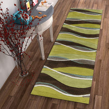 8'X11' Lime Mocha Hand Tufted Abstract Waves Indoor Area Rug