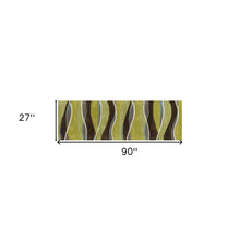 8'X11' Lime Mocha Hand Tufted Abstract Waves Indoor Area Rug