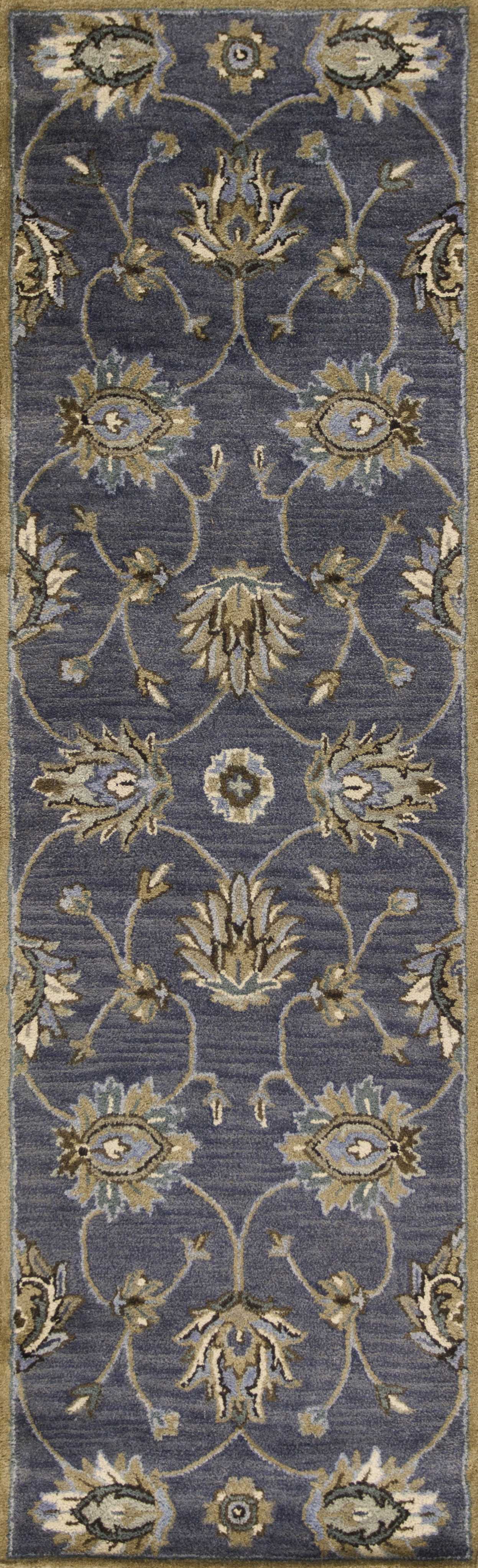 8'X11' Midnight Blue Hand Tufted Traditional Floral Indoor Area Rug