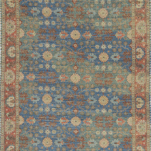 5'X7' Blue Red Hand Woven Floral Traditional Indoor Area Rug