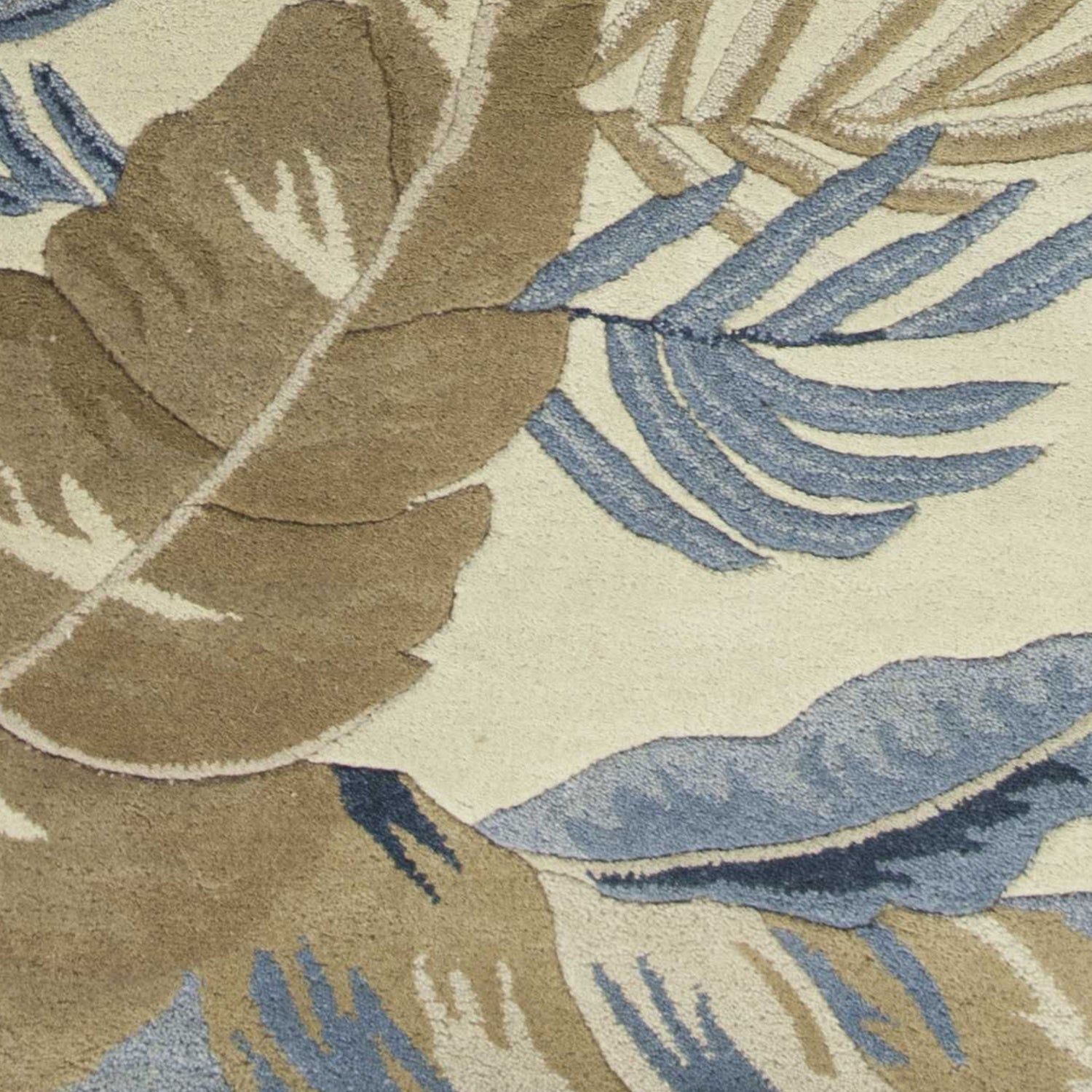 5'X8' Ivory Blue Hand Tufted Tropical Leaves Indoor Area Rug