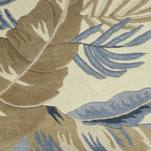 5'X8' Ivory Blue Hand Tufted Tropical Leaves Indoor Area Rug