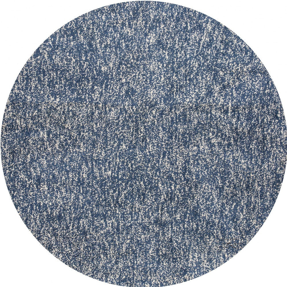 8' Indigo Ivory Heather Round Indoor Shag Rug
