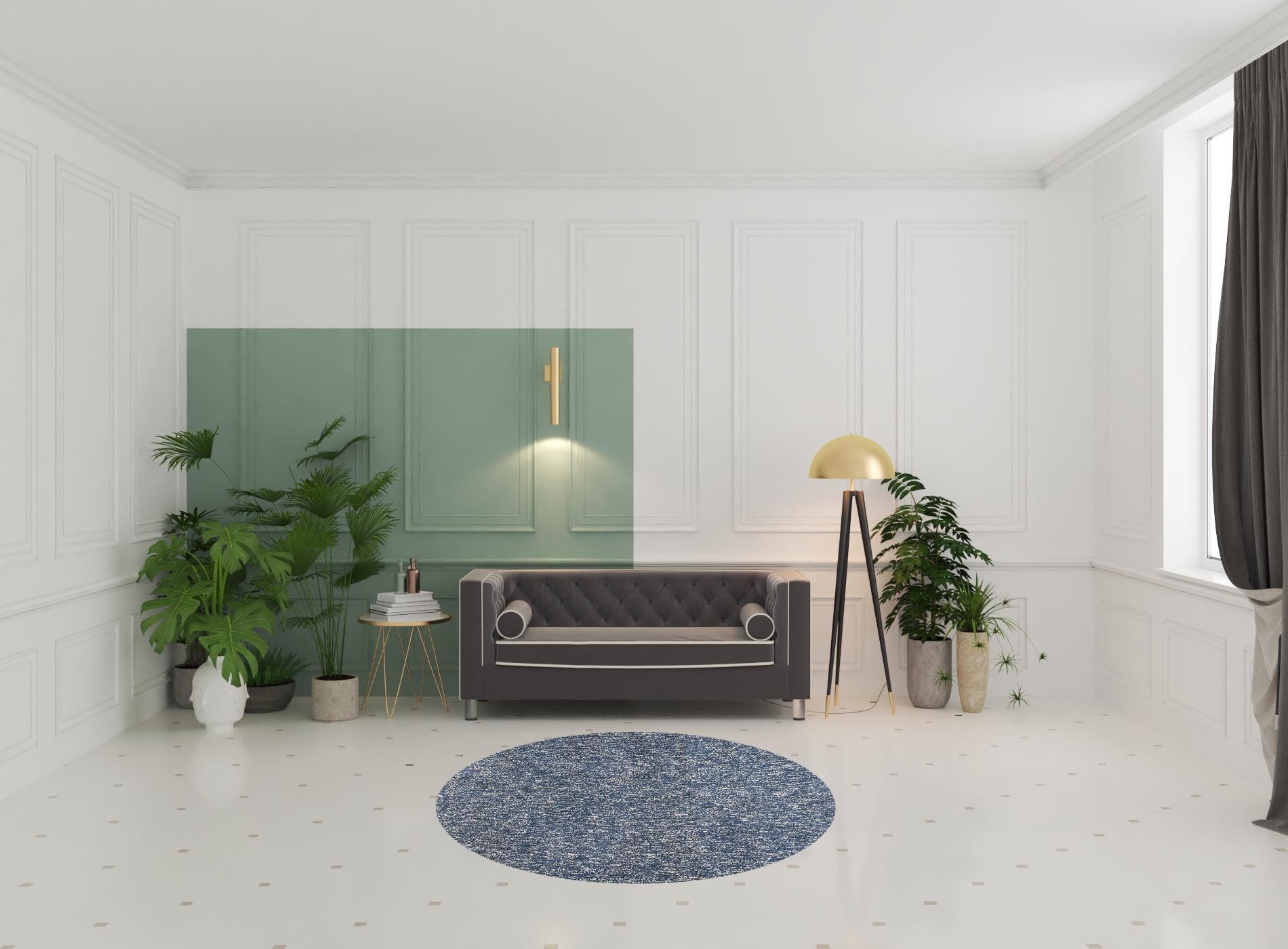 8' Indigo Ivory Heather Round Indoor Shag Rug