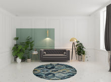 8' Seafoam Machine Woven Geometric Lodge Round Indoor Area Rug