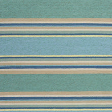 8'X10' Ocean Blue Hand Hooked Uv Treated Awning Stripes Indoor Outdoor Area Rug