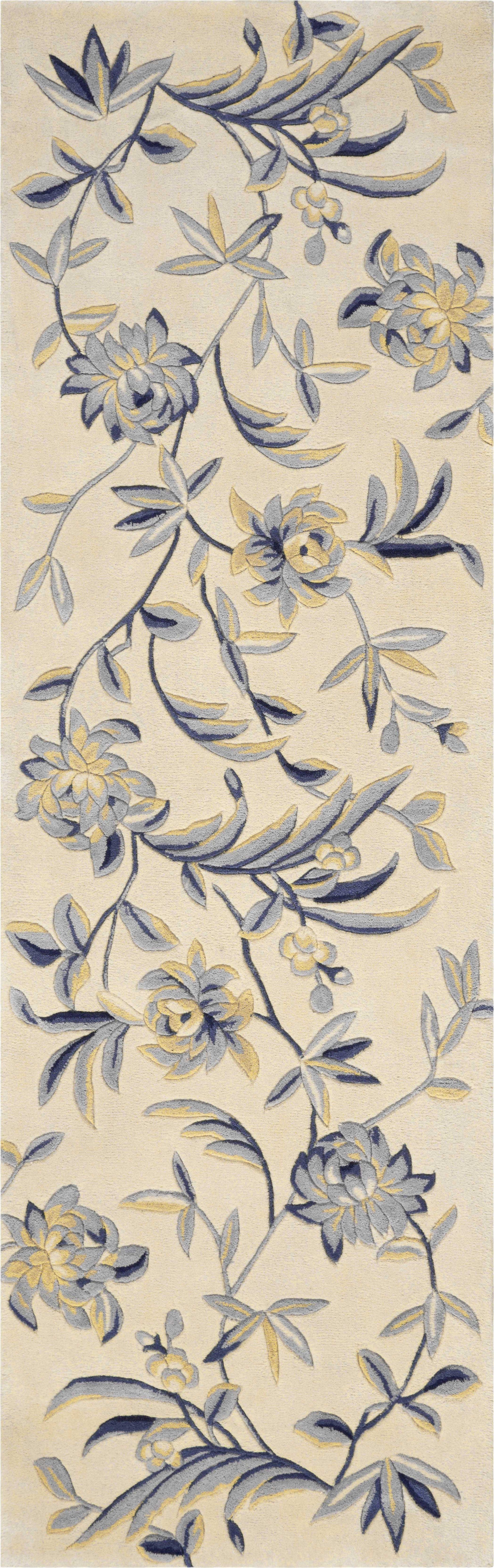 2' X 8' Runner Wool Ivory Or Blue Area Rug