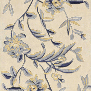 2' X 8' Runner Wool Ivory Or Blue Area Rug