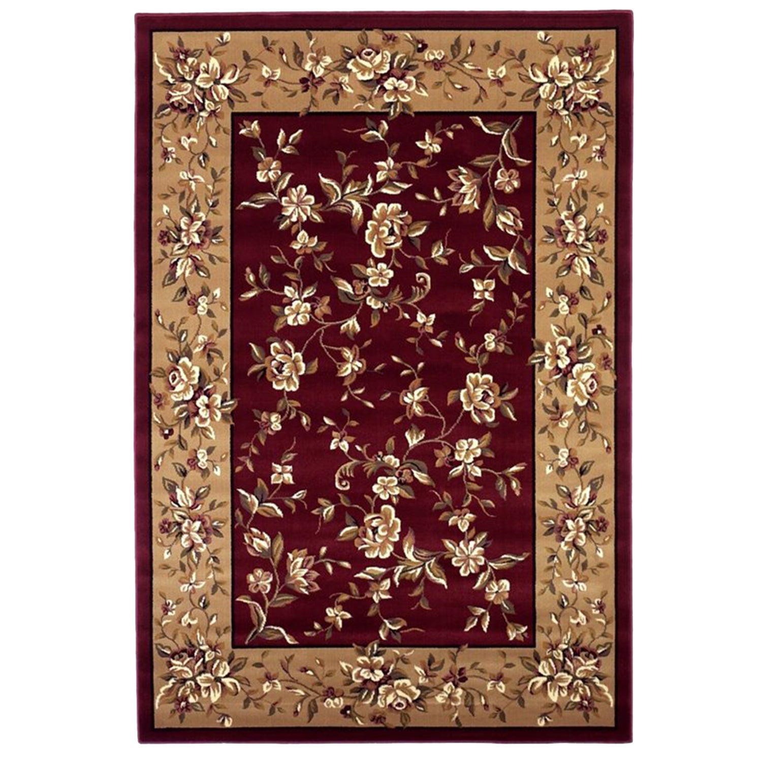 10'X13' Red Beige Machine Woven Floral Traditional Indoor Area Rug