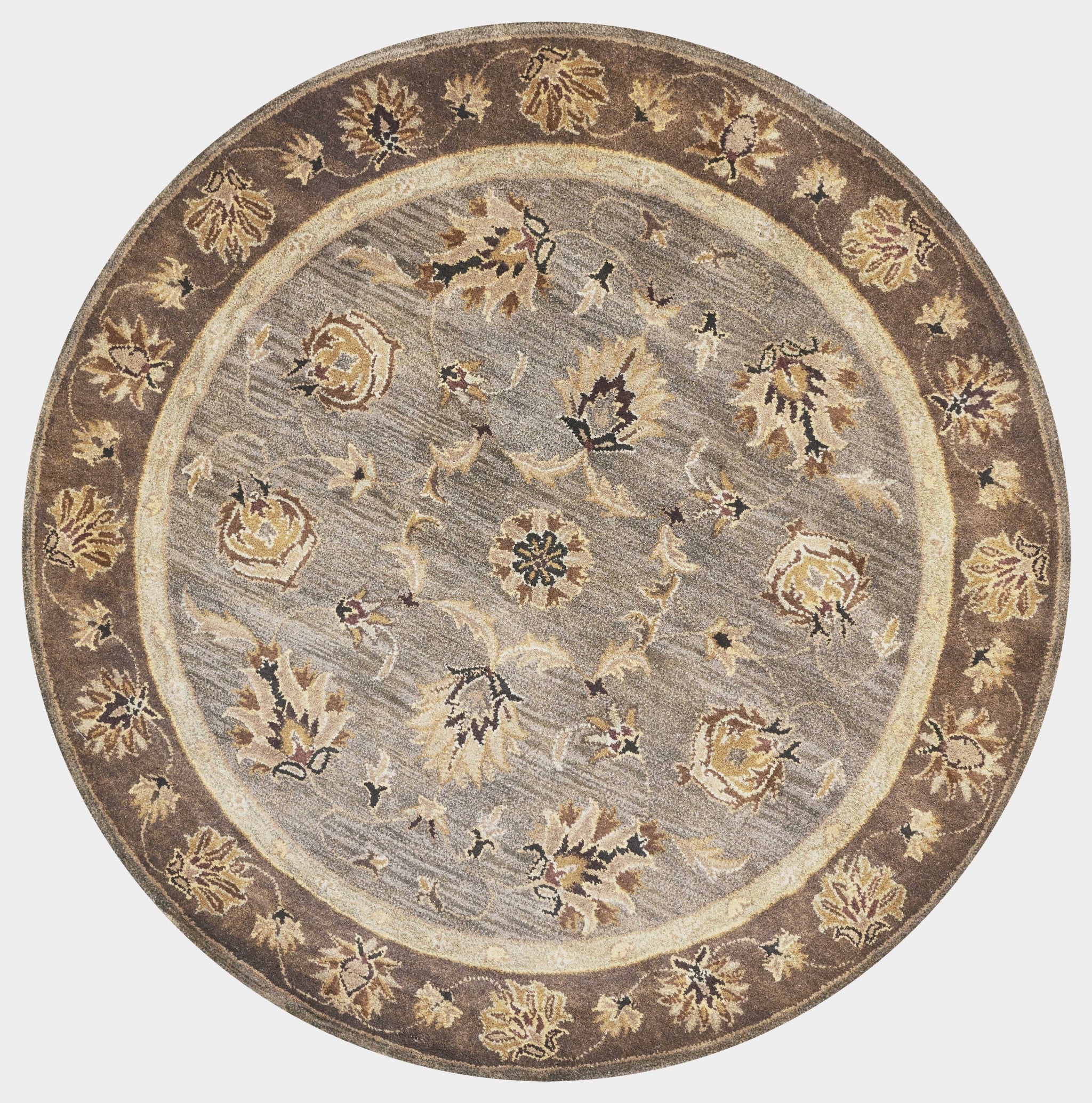 8'X11' Grey Mocha Hand Tufted Traditional Floral Indoor Area Rug