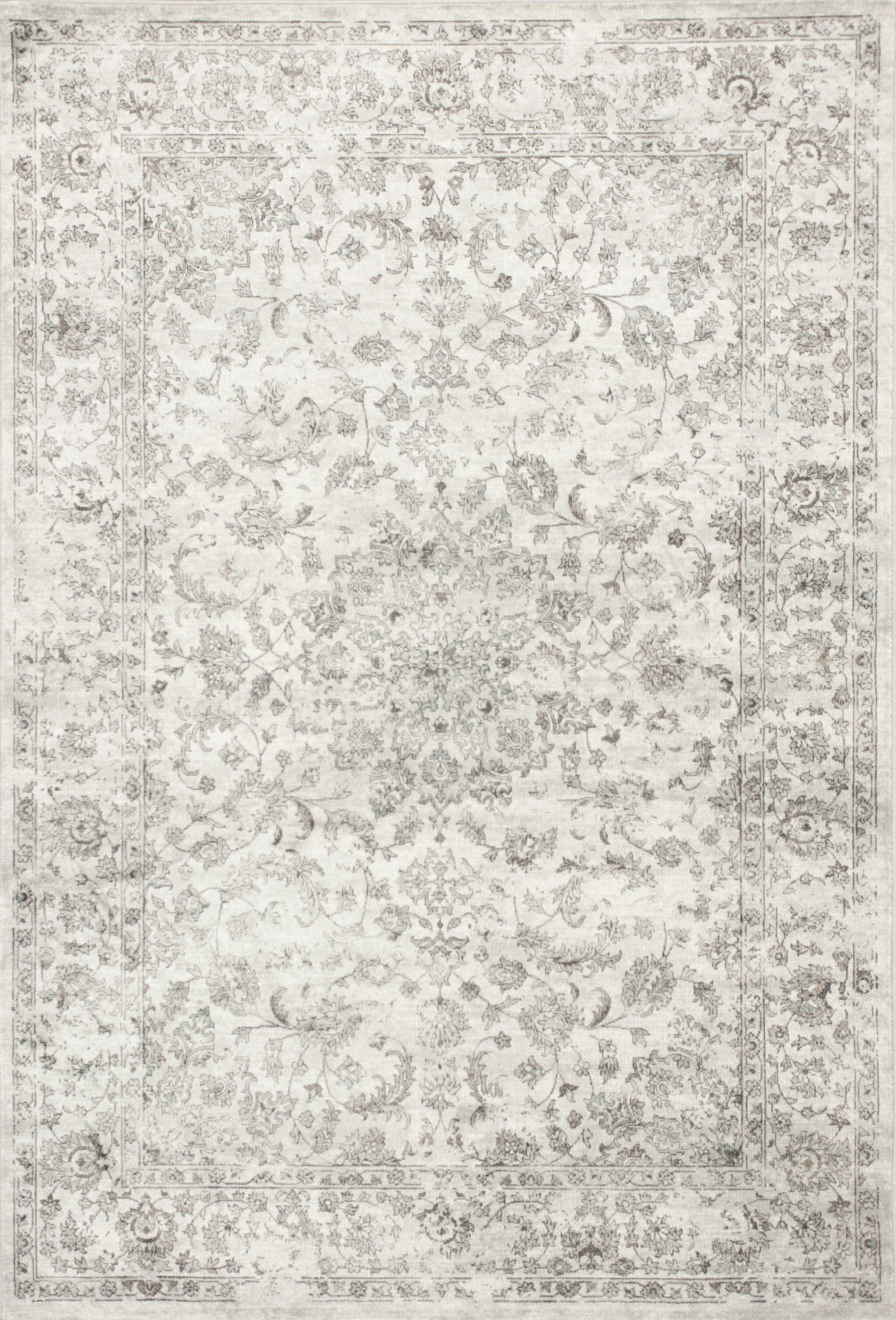 5' X 8' Silver Medallion Bordered Viscose Indoor Area Rug
