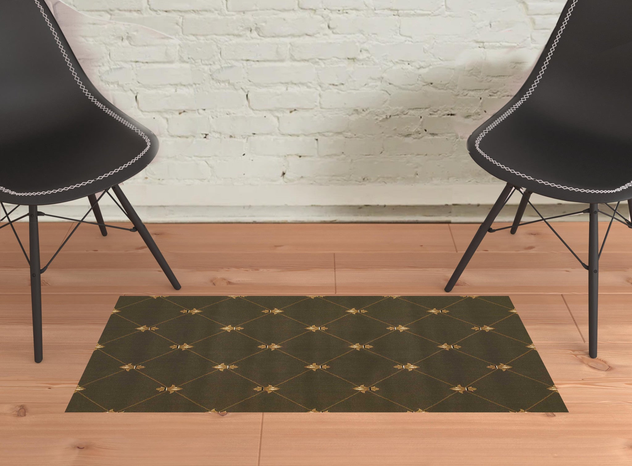 5'X8' Green Machine Woven Hand Carved Fleur De Lis Indoor Area Rug