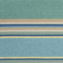 8'X10' Ocean Blue Hand Hooked Uv Treated Awning Stripes Indoor Outdoor Area Rug