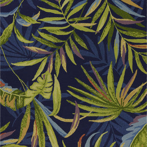 Ink Blue Hand Hooked Uv Treated Oversized Tropical Leaves Indoor Outdoor Area Rug - 8 x 10