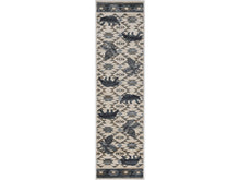 7' Round Ivory Or Blue Geometric Lodge Pattern Indoor Area Rug