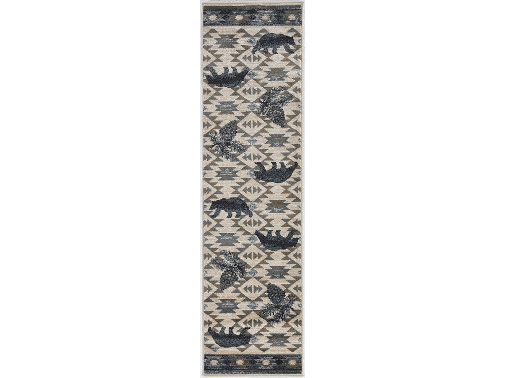 7' Round Ivory Or Blue Geometric Lodge Pattern Indoor Area Rug