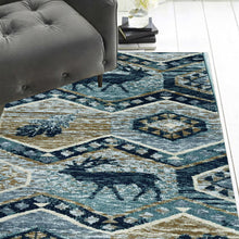 8' Seafoam Machine Woven Geometric Lodge Round Indoor Area Rug