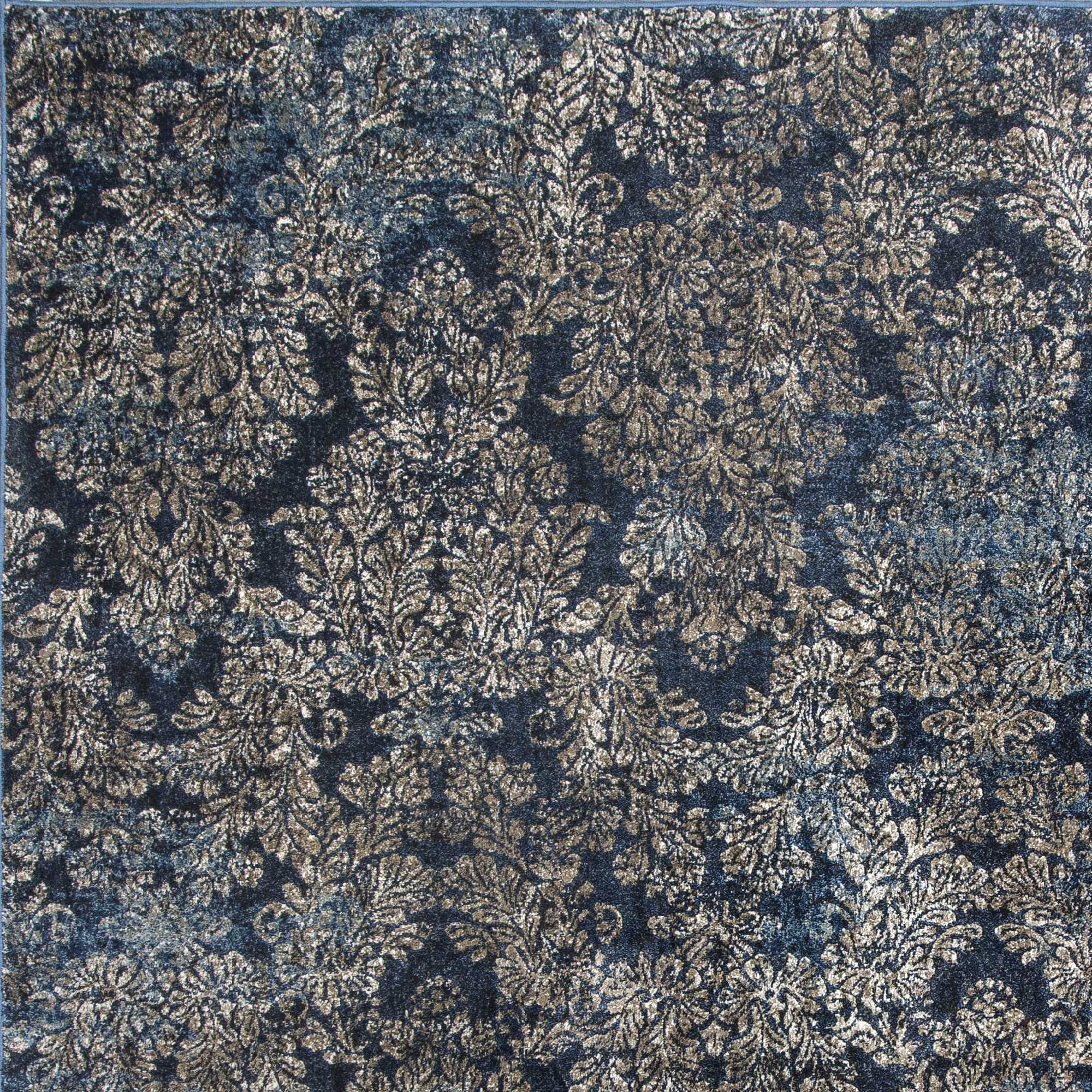 8'X11' Slate Blue Machine Woven Damask Indoor Area Rug